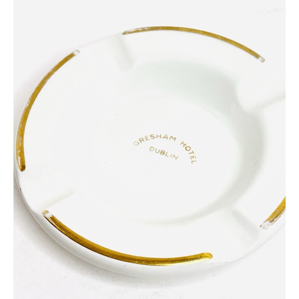 Arklow Ireland Gresham Hotel Dublin Ashtray White Gold Vintage Porcelain - Picture 3 of 14